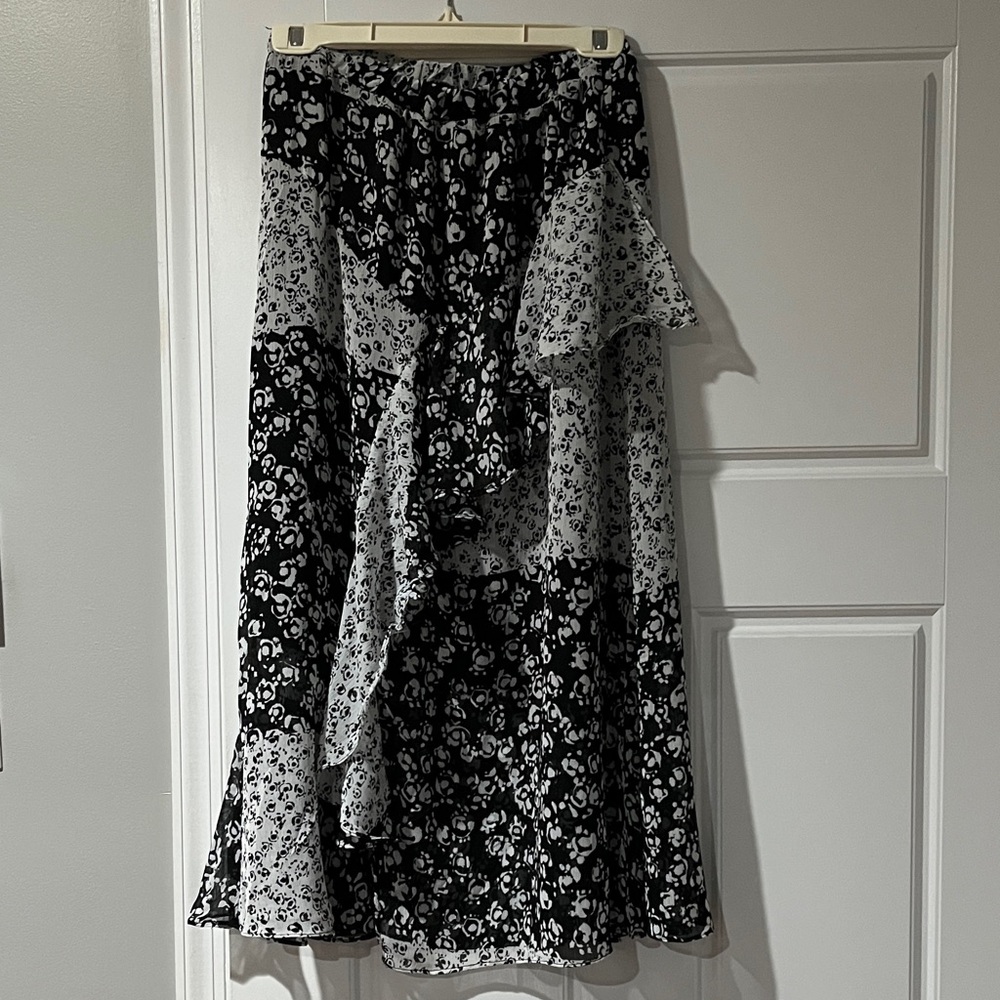 Joie Asymmetrical Black and White Floral Skirt.